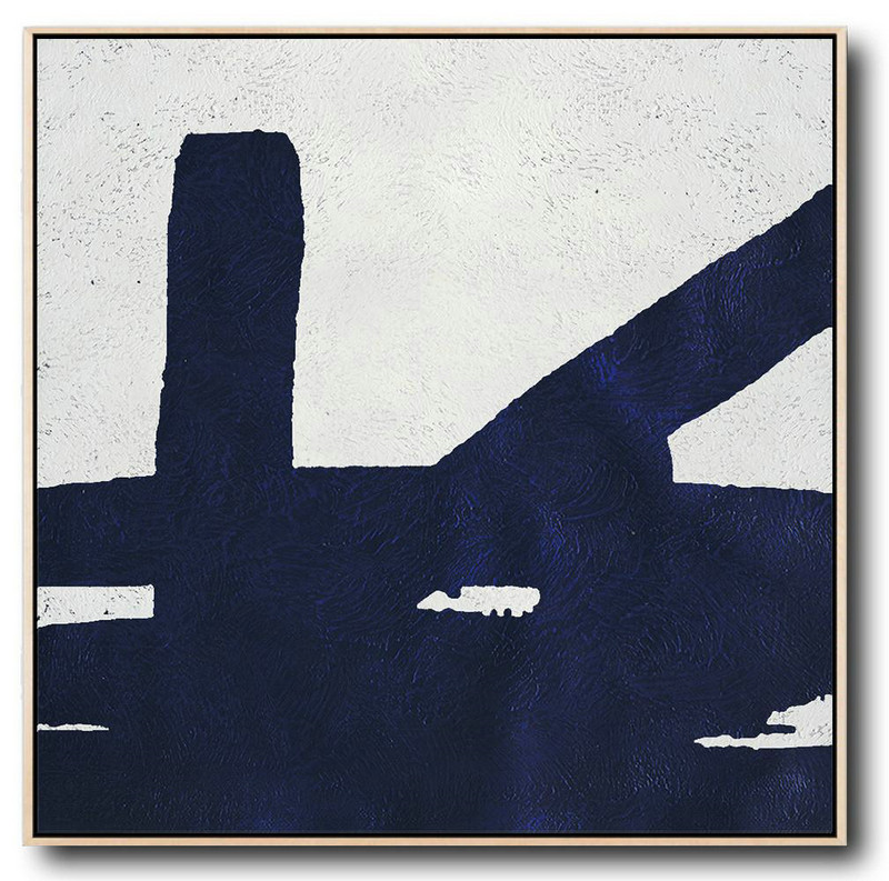 Minimalist Navy Blue And White Painting,Modern Abstract Wall Art #I5L7 - Click Image to Close